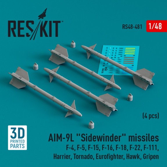 RS48-0481_AIM-9L "Sidewinder" missiles (4 pcs) (3D Printed) (1/48)