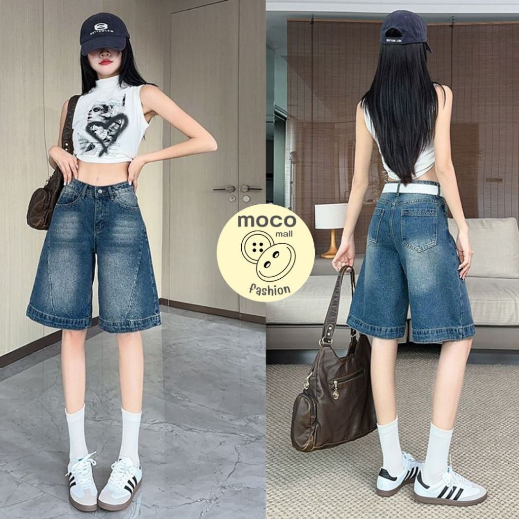 1730-NEWSIZE/XS-10XLกางเกงยีนส์3ส่วนสีกรมใส่สบายทรงกระบอกกขากว้างใส่ได้ทั้งชายละหญิงพร้อมส่ง