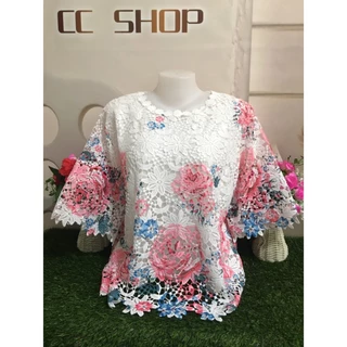 เสื้อลูกไม้ เสื้อสงกรานต์ เสื้อลายดอก พิมพ์ลายแขนสามส่วน รอบอก5205-4605