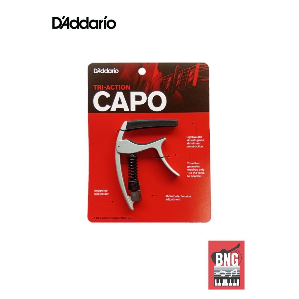 D'Addario PW-CP-09 Tri-Action Capo คาโป้ ปรับความหนืดของหนืดของสปริงได้ พร้อมที่เสียบปิ๊ก