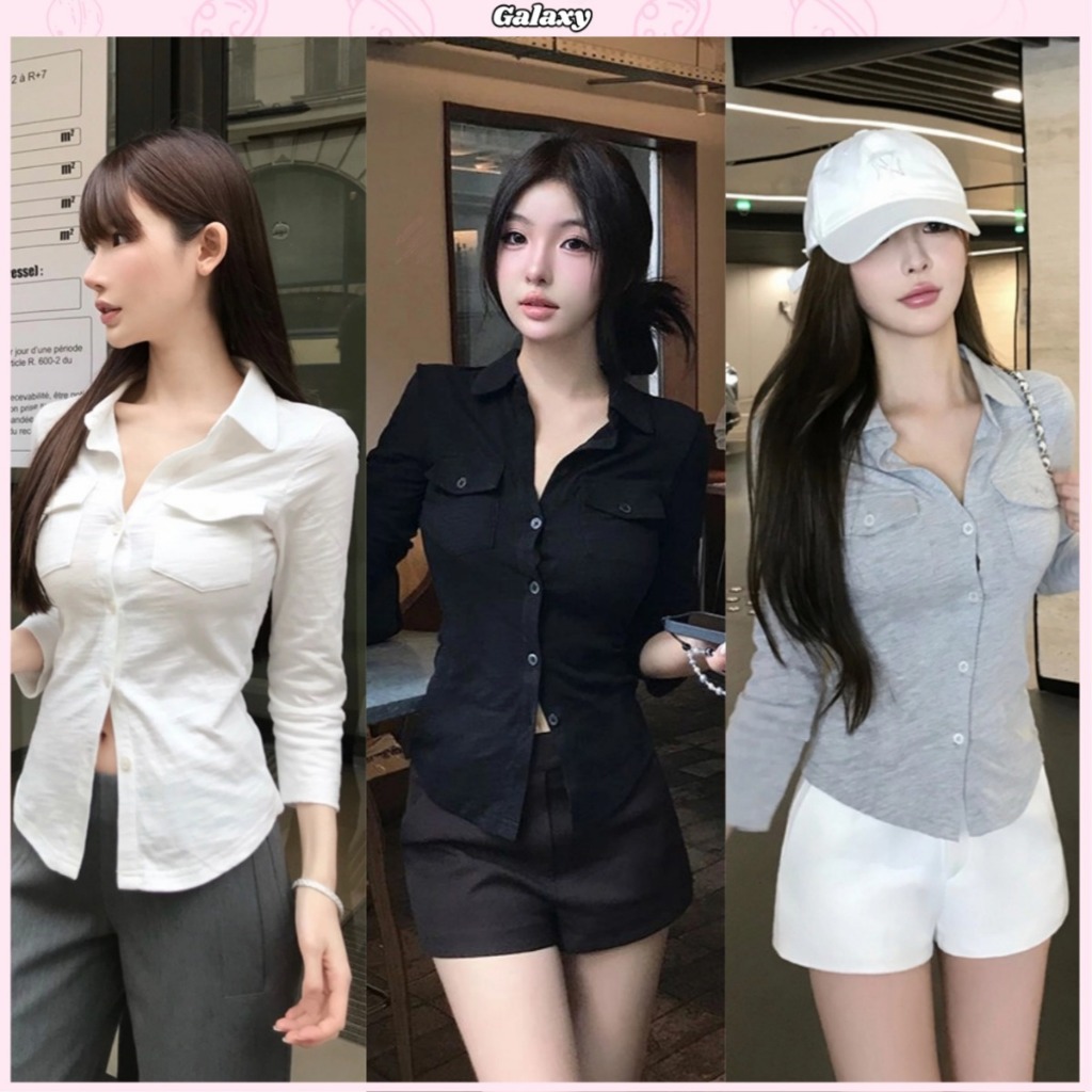 เสื้อเชิ้ต เสื้อเชิ้ตสีพื้น ใส่กันเเดดได้ ระบายอากาศดี ใส่ทำงาน ใส่เเล้วดูผอม #020326