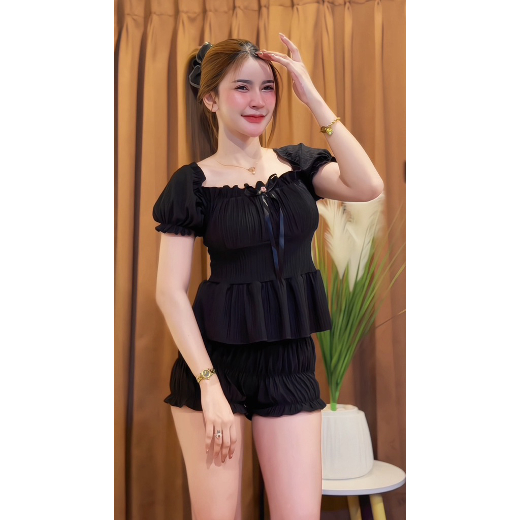 Set 2 ชิ้น เดินตามรอยเท้าพส จีน น่ารักมาก ใส่ได้บ่อยยืดเยอะสาวอวบใส่ได้ - รูปที่ 2