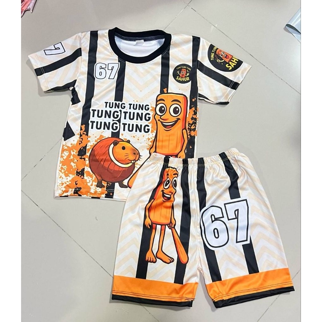 รวมเดอะแก๊งค์ทุงทุงซาฮุรา เซ็ท2ชิ้นเสื้อ+กางเกง พิมพ์ลายทั้งตัว สำหรับเด็ก2-12ปี