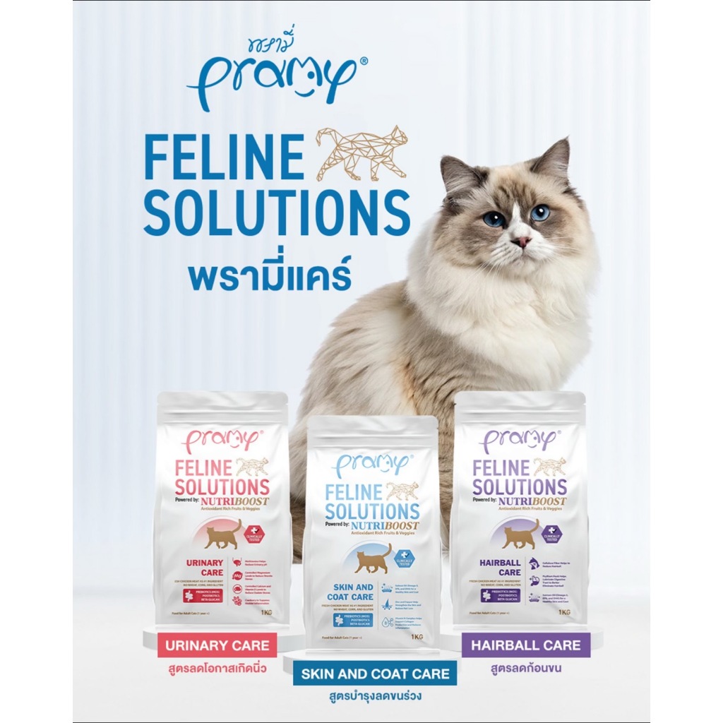Pramy Feline Solutions Urinary/Skin & Coat/Hairball อาหารแมว สูตรพิเศษเฉพาะทาง พัฒนาโดยสัตวแพทย์