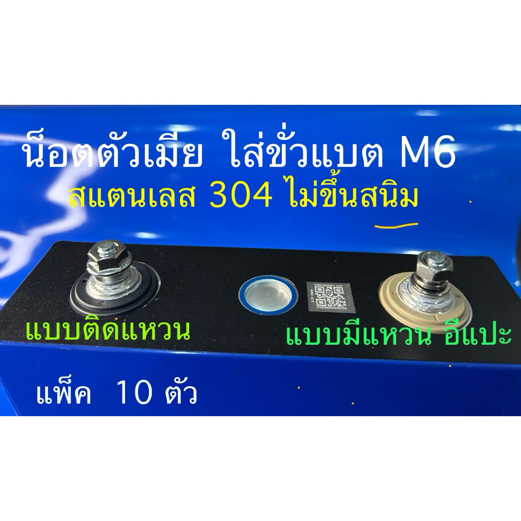 น็อตตัวเมียใส่ขั้วแบตเตอรี่ (แพ็ค 10ตัว)สแตนเลส304