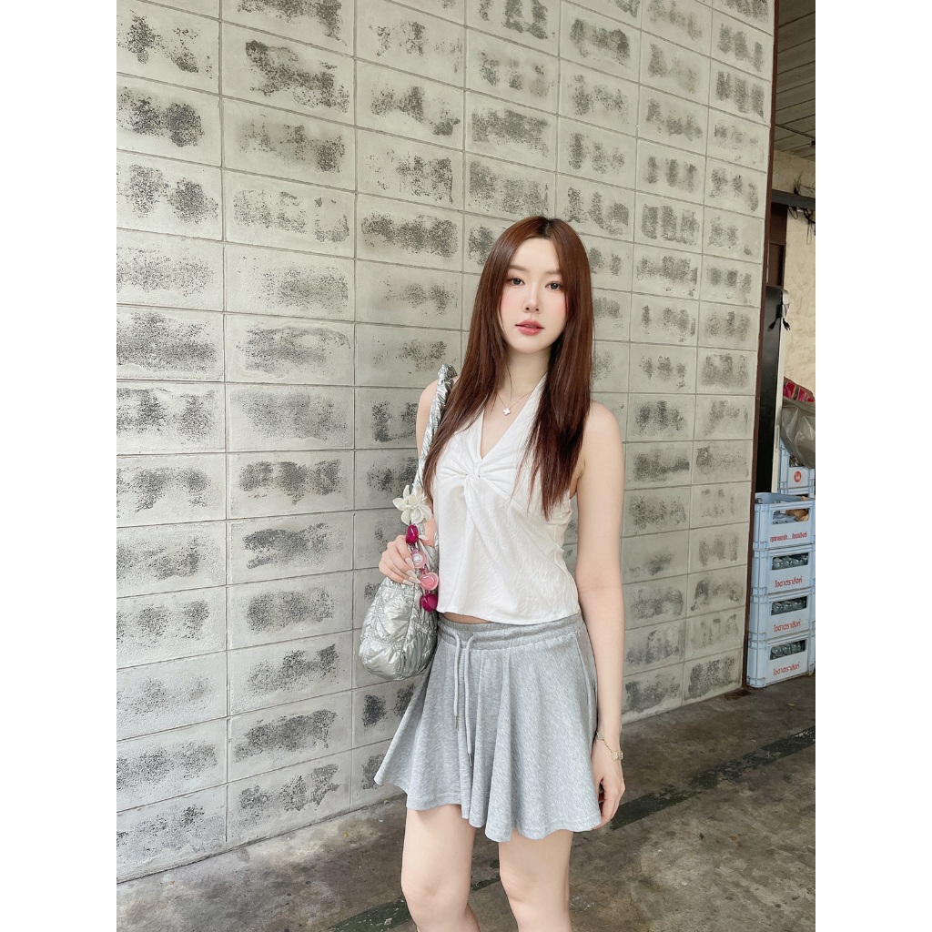 ส่งด่วน🚨 ขาว/เทา SLYQ STELLA JERSEY SKORTS กระโปรงเทนนิส กระโปรงกางเกงจีบรอบเอวยางยืด - รูปที่ 5