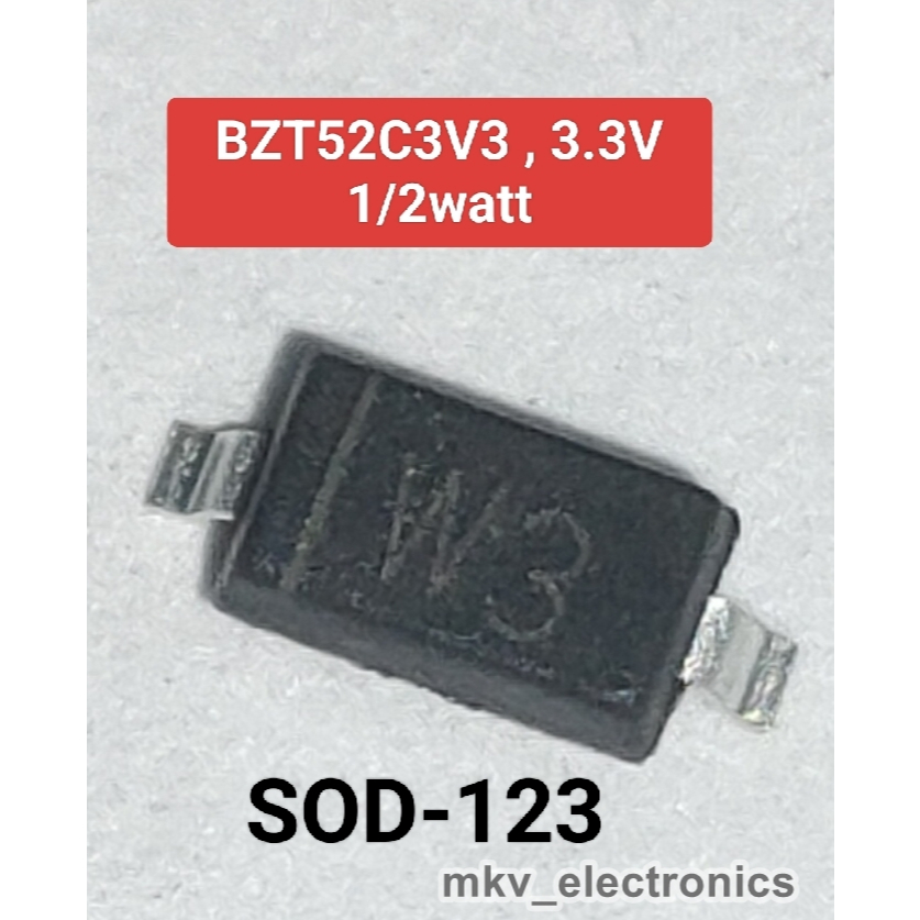 (10ตัว) BZT52C3V3 , 3.3V , W3 1/2Watt ซีเนอร์ไดโอด ZENER DIODE SOD-123 (รหัสสินค้า M00267)