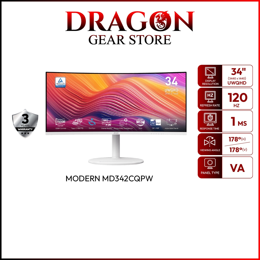 MSI MONITOR MODERN MD342CQPW | 34" | UWQHD | 1ms | VA | 120Hz (จอคอมพิวเตอร์)