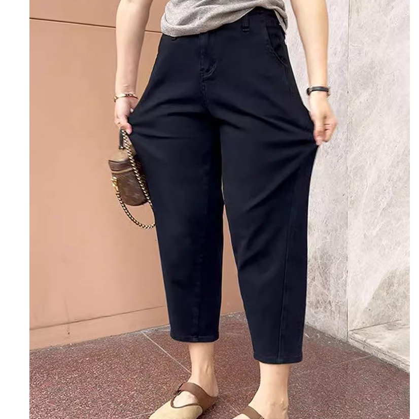 GHAOHES  กางเกงยีนส์ขายาวผู้หญิง ขากระบอก เอวสูง ผ้ายืดนิ่ม ทรงสวยมาก ถุงซิบ(V10