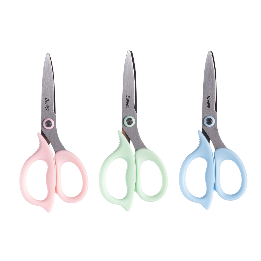Bantex กรรไกรสแตนเลส กรรไกร จับถนัดมือ มินิมอล สุ่มสี ตัดคม พร้อมฝาปิด กันสนิม Scissors
