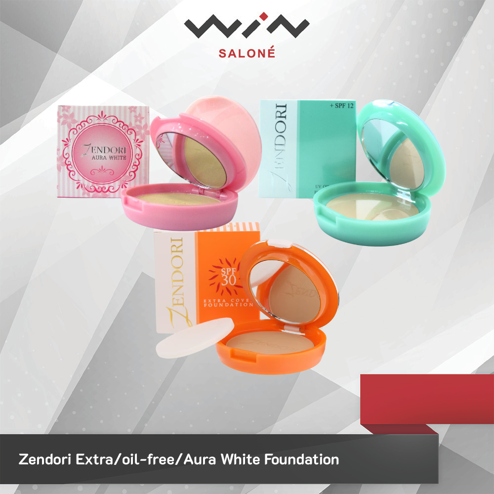 Zendori Extra/oil-free/Aura White Foundation เซนโดริ เอ็กซ์ตร้า/ออยล์-ฟรี/ออร่าไวท์ ฟาวน์เดชั่น 8g. แป้งพัฟ