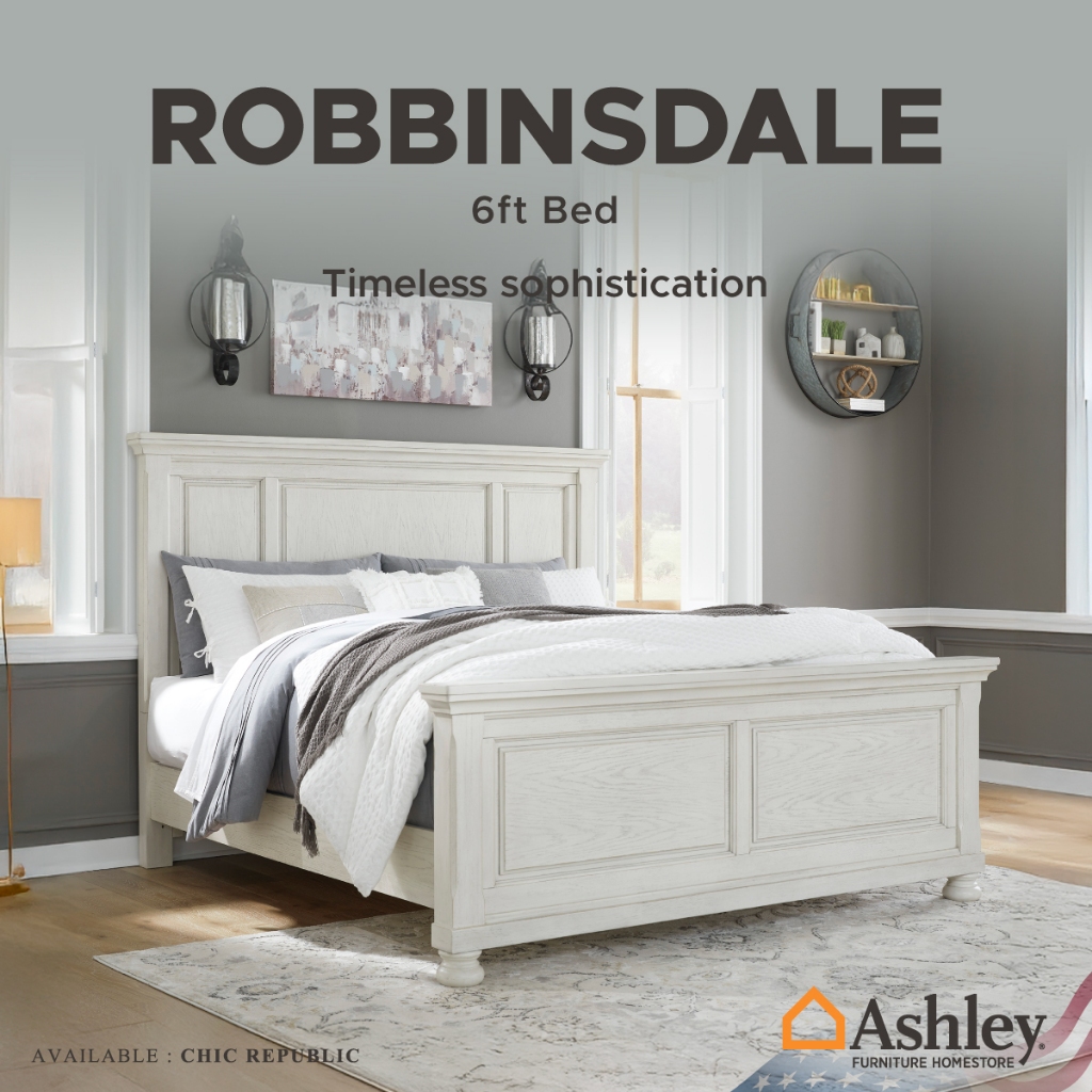 Ashley  เตียงนอนไม้ สีขาว ขนาด 6 ฟุต  รุ่น ROBBINSDALE/180,6ft Panel Bed