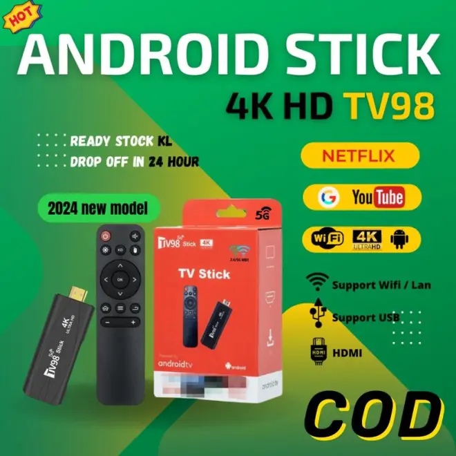TV98 TV Stick 4K FHD Smart TV Stick TV BOX Android 12.1 2.4G/5G WIFI 8gb+128gb TV Stick Unlock Netfl
