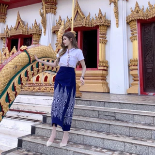 สำหรับสาวอวบใหญ่ เอว 32-40 นิ้ว กระโปรงกางเกงลายไทย เอวฟรีไซส์ยางยืดเอวสม๊อกหลัง