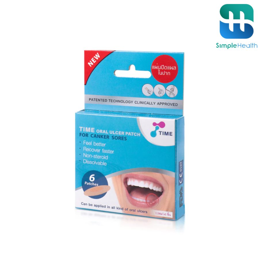 Simple health TH แผ่นแปะแผลร้อนใน ที่เเปะร้อนใน TIME ORAL 6 ชิ้น ลดการระคายเคือง ปกป้องแผลในปาก