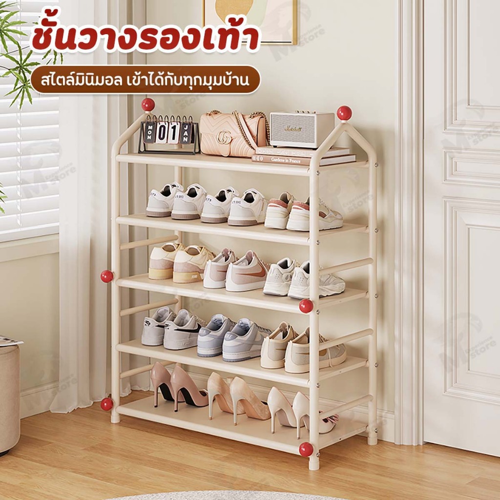 [ตะขอแขวนเสริม] ชั้นวางรองเท้า ที่เก็บรองเท้า ชั้นวางรองเท้าเหล็ก เคาน์เตอร์วางของ โครงเหล็ก แบบ 3/4/5/6ชั้น พร้อมส่ง EC