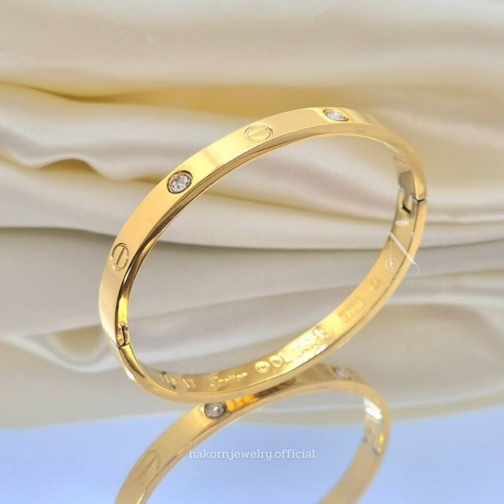 กำไลข้อมือ ลายเลิฟ(หัวน็อต) เศษทองแท้24k แฟชั่นทันสมัย เกรดพรีเมี่ยม ไม่ลอกไม่ดำใส่อาบน้ำได้