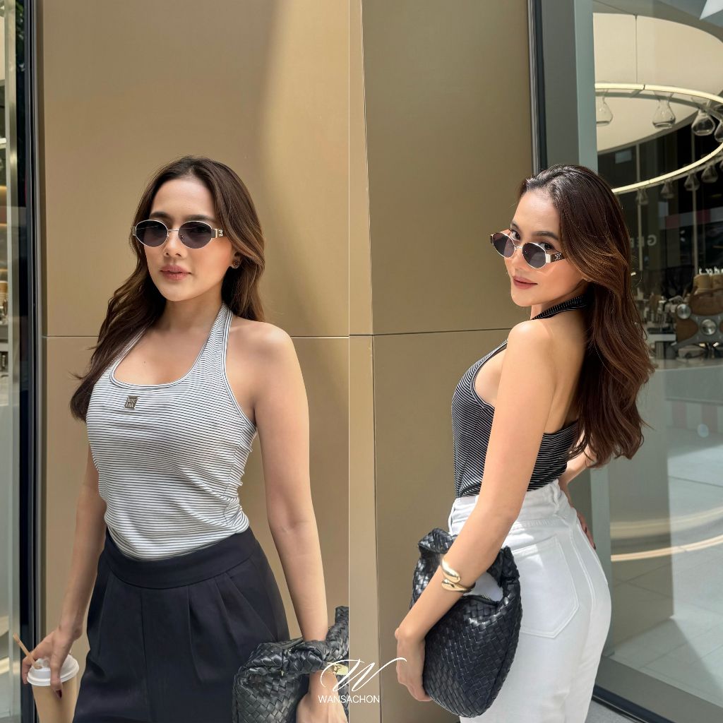 WSC l CAYLA STRIPE TOP เสื้อกล้ามคล้องคอเปิดหลัง ลายริ้วขาวดำ สุดเซกซี่