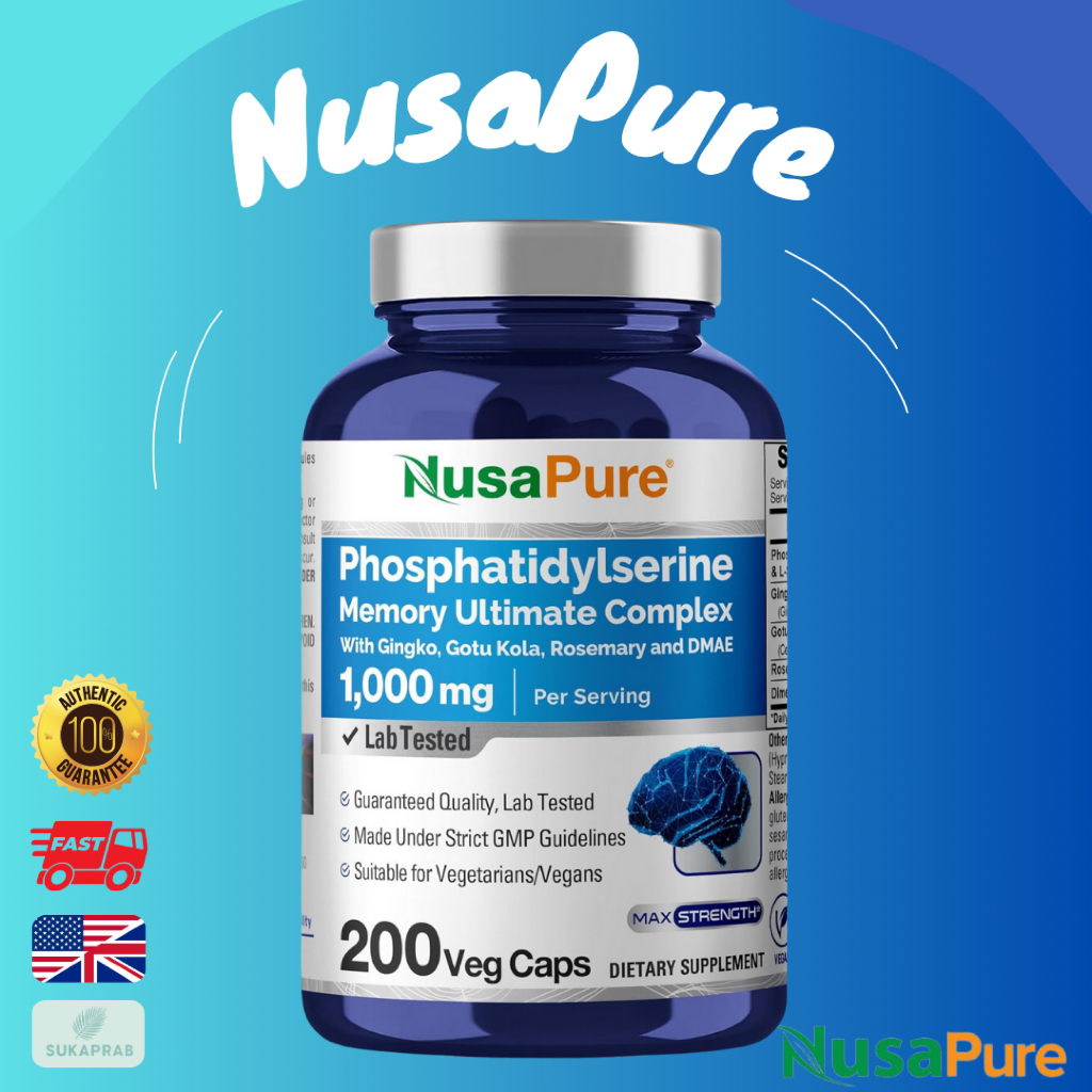 พร้อมส่ง บำรุงสมองและความจำ NusaPure Phosphatidylserine Memory Ultimate 1000mg 200 Vegetarian Caps