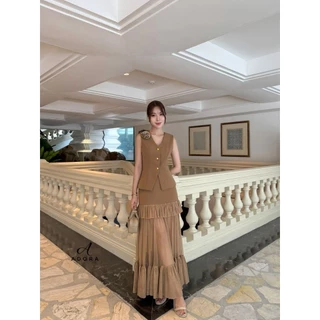 Adora พร้อมส่ง / ชุดเซ็ตเสื้อ+กระโปรงยาวแต่งซีทรู
