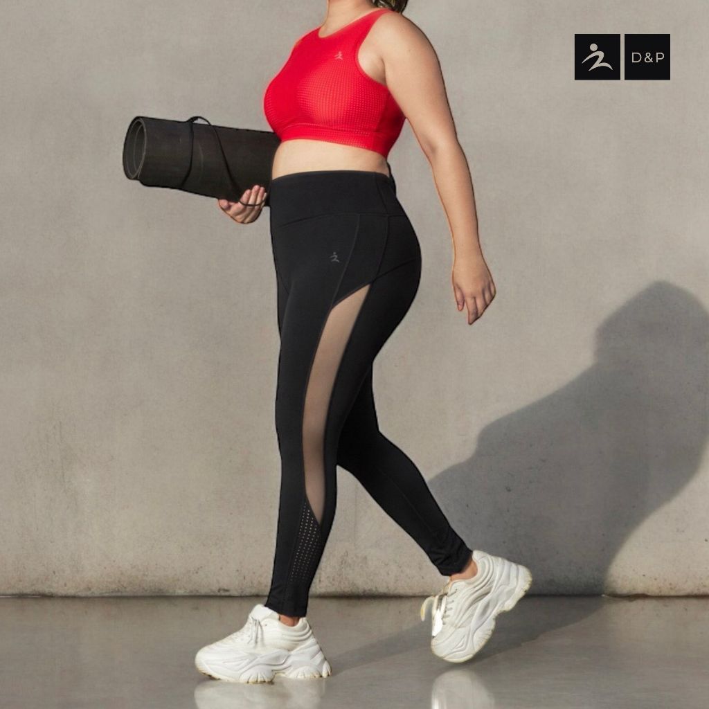 (Pluse Size) D&P Sport Leggings | ALLways | D-1143 กางเกงเลกกิ้งขายาว ตัดต่อซีทรู กระชับกล้ามเนื้อ ยกสะโพก