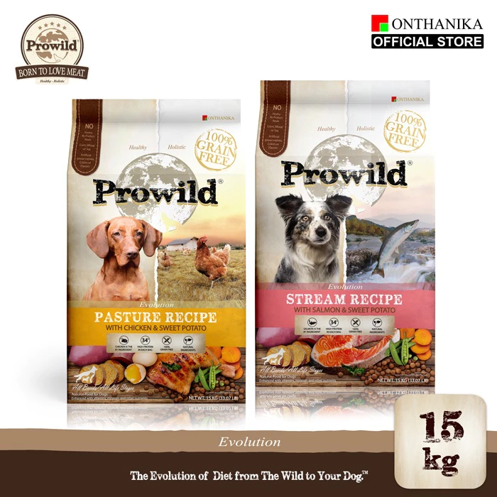 Prowild โปรไวลด์ อีโวลูชั่น เกรนฟรี อาหารสุนัขทุกสายพันธุ์/ทุกช่วงวัย ขนาด 15 kg.