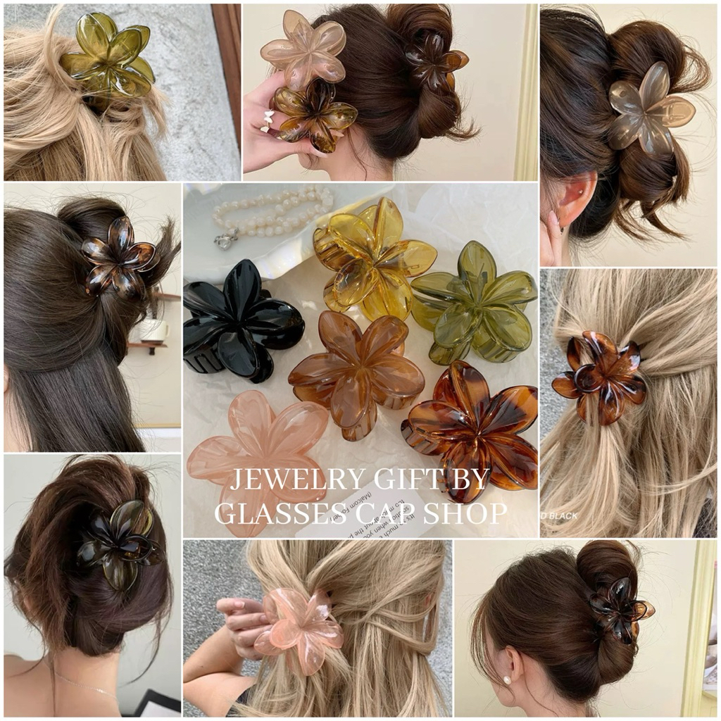 🐯พร้อมส่ง🐯กิ๊บหนีบผม กิ๊บติดผม [[ขนาด 8 cm]] ลายดอกไม้สีใส  ร้านในไทย🇹🇭