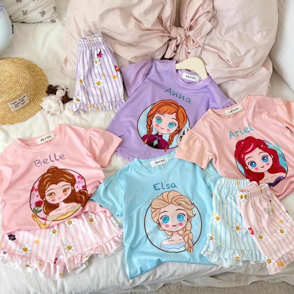 พร้อมส่งในไทย🇹🇭ชุดเซ็ตแขนสั้น+กางเกงแต่งระบาย/งานพิมพ์ลาย/ป้ายBB kids/ผ้าcotton นิ่ม/ถ่ายจากงานจริงค่ะ