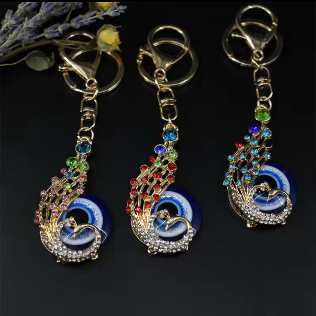 พวงกุญแจ Evil Eye 🧿  นกยูงคริสตัล แท้จากตุรกี