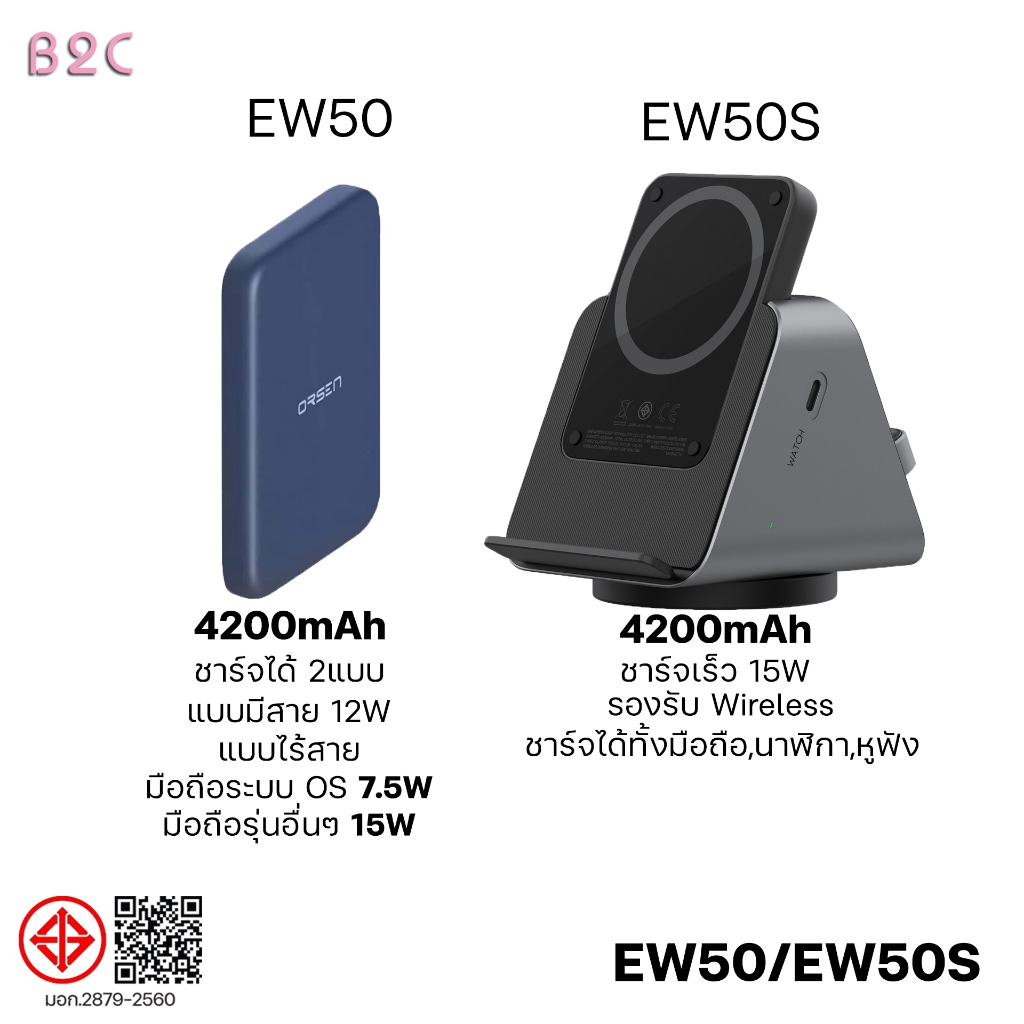 Orsen By Eloop EW50 EW50S แบตสำรอง 4200/7000/10000mAh Wireless Charger ชาร์จไร้สาย 15W/20W