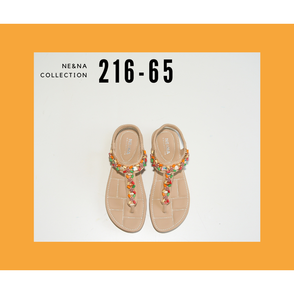รองเท้าเเฟชั่นผู้หญิงเเบบเเตะส้นเเบนสายรัด No. 216-65 NE&NA Collection Shoes