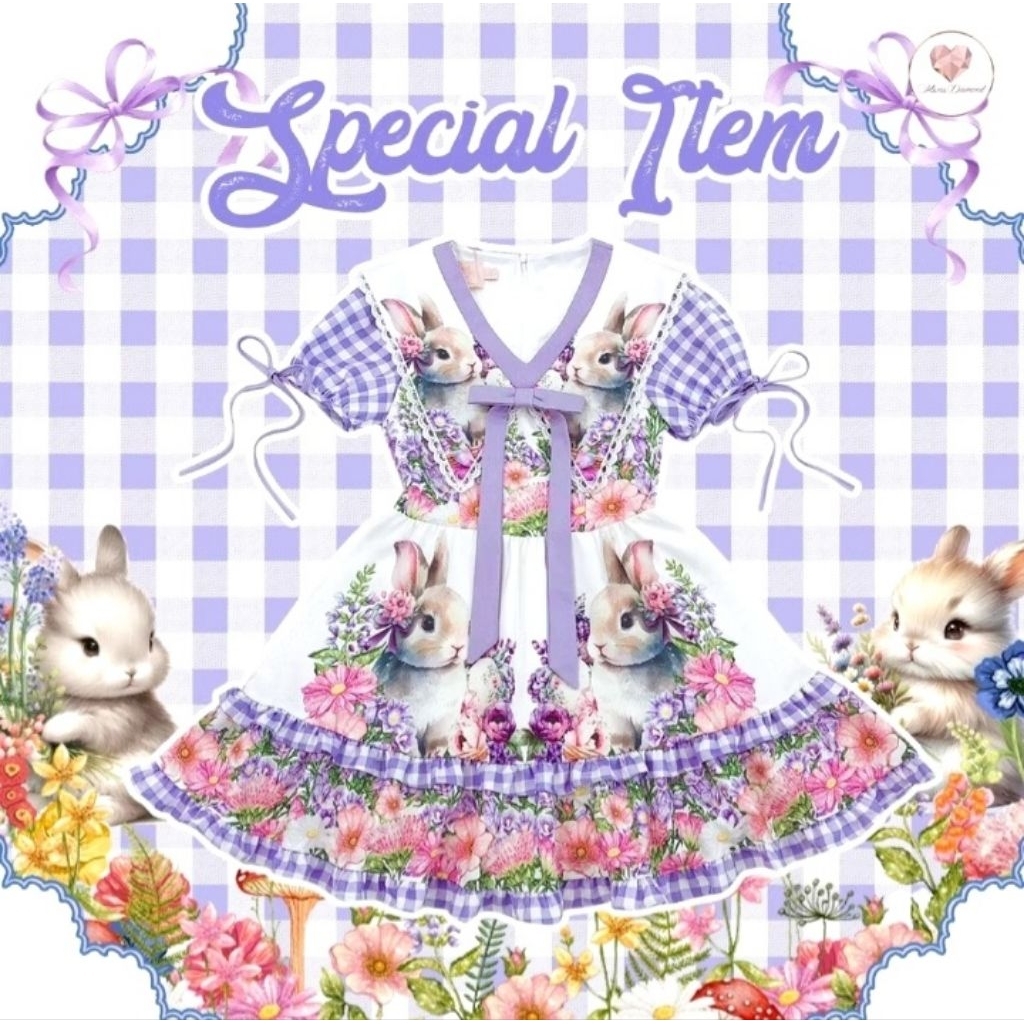 เดรสกระต่ายม่วง maria dimond มือ 1 ป้ายห้อย Newไซด์ L