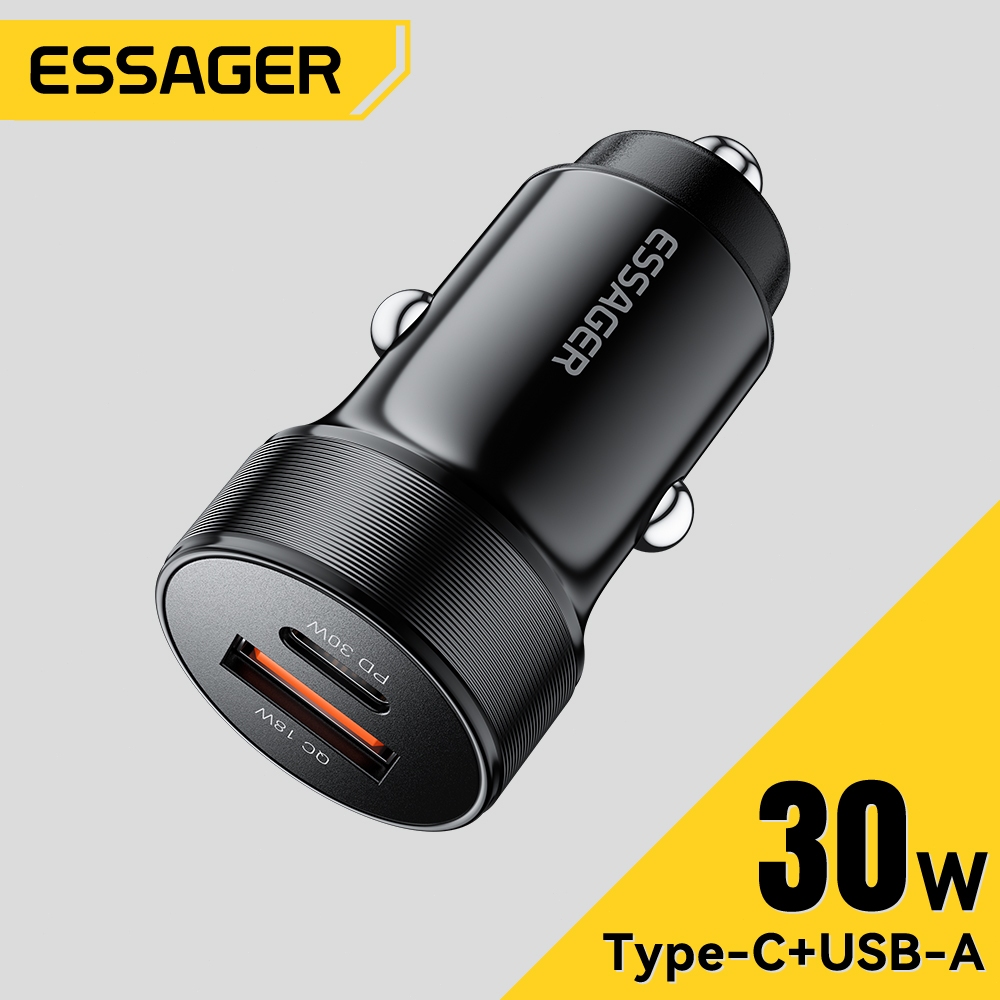 Essager 30W Type-C+USB-A ที่ชาร์จในรถยนต์ ที่ชาร์จในรถยนต์ขนาดเล็ก ใช้ได้กับรถยนต์ 12-24V