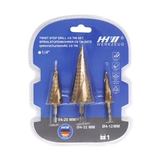 HHW ดอกสว่านทรงเจดีย์ 1/4" hex CS TIN Step drill CS TIN 1/4" hex คุ้มค่า คุ้มราคา