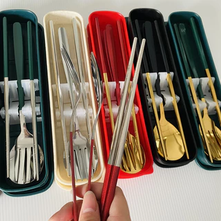 [พร้อมส่งจากไทย] ชูดช้อนส้อม พร้อมกล่อง มี14สี ช้อนส้อม สแตนเลส ชุด ช้อนส้อมตะเกียบ ชุดช้อนส้อมพกพา ช้อนเกาหลี