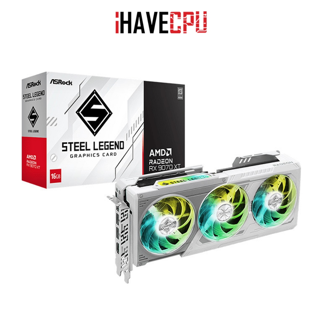 iHAVECPU VGA(การ์ดจอ) ASROCK RADEON RX 9070 XT STEEL LEGEND WHITE - 16GB GDDR6 (RX9070XT SL 16G)