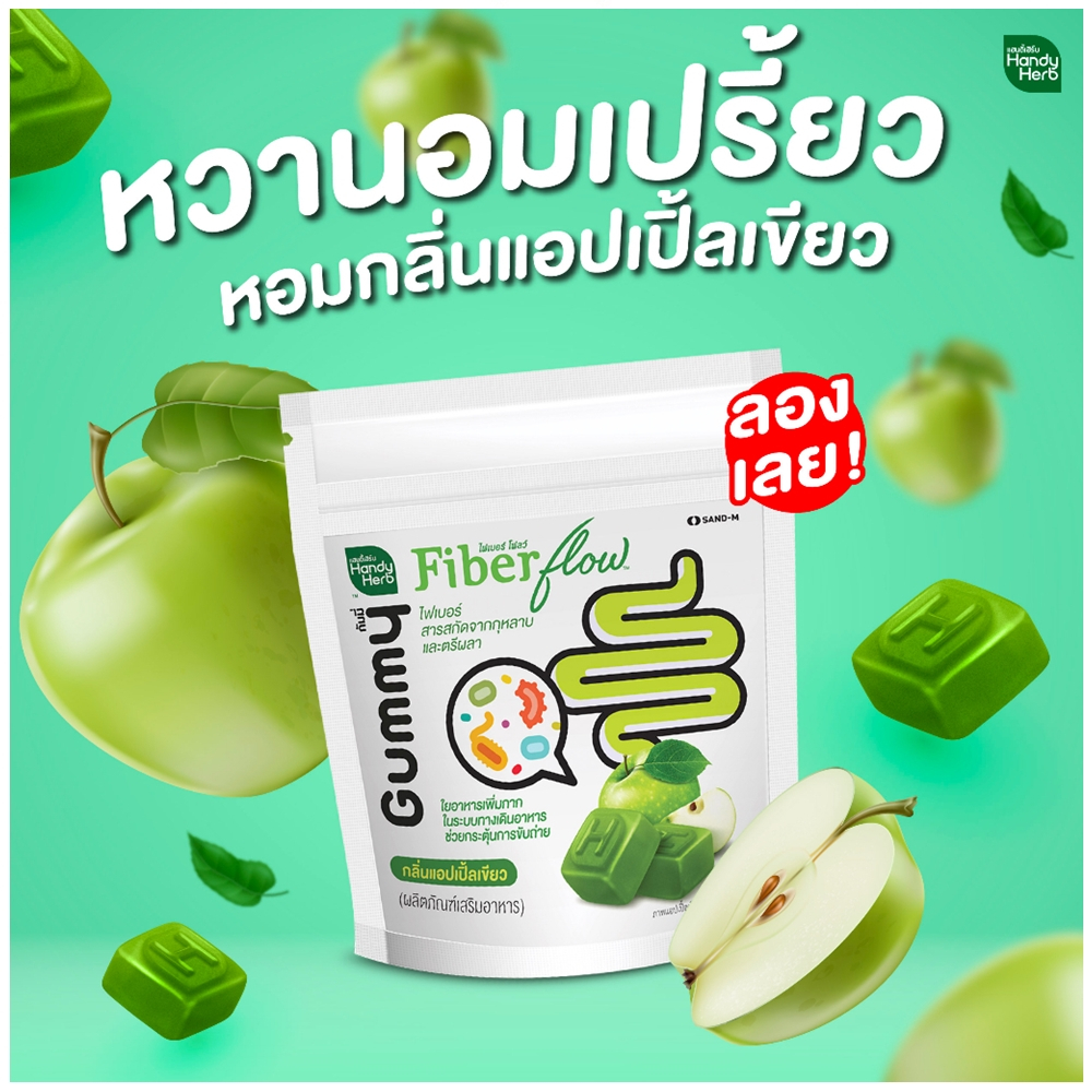 1ซอง/4ชิ้น Handy Herb Fiber Flow Gummy ไฟเบอร์ โฟลว์ กัมมี่ กลิ่นแอปเปิ้ลเขียว แบบ 1 ซอง