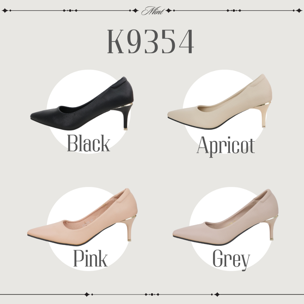 สินค้าพร้อมส่ง รหัสK9354 คัทชูหนังพียู ลายหนังวัวแท้ ดีเทลส้นตัว V สูงเพียง 2.5 นิ้ว