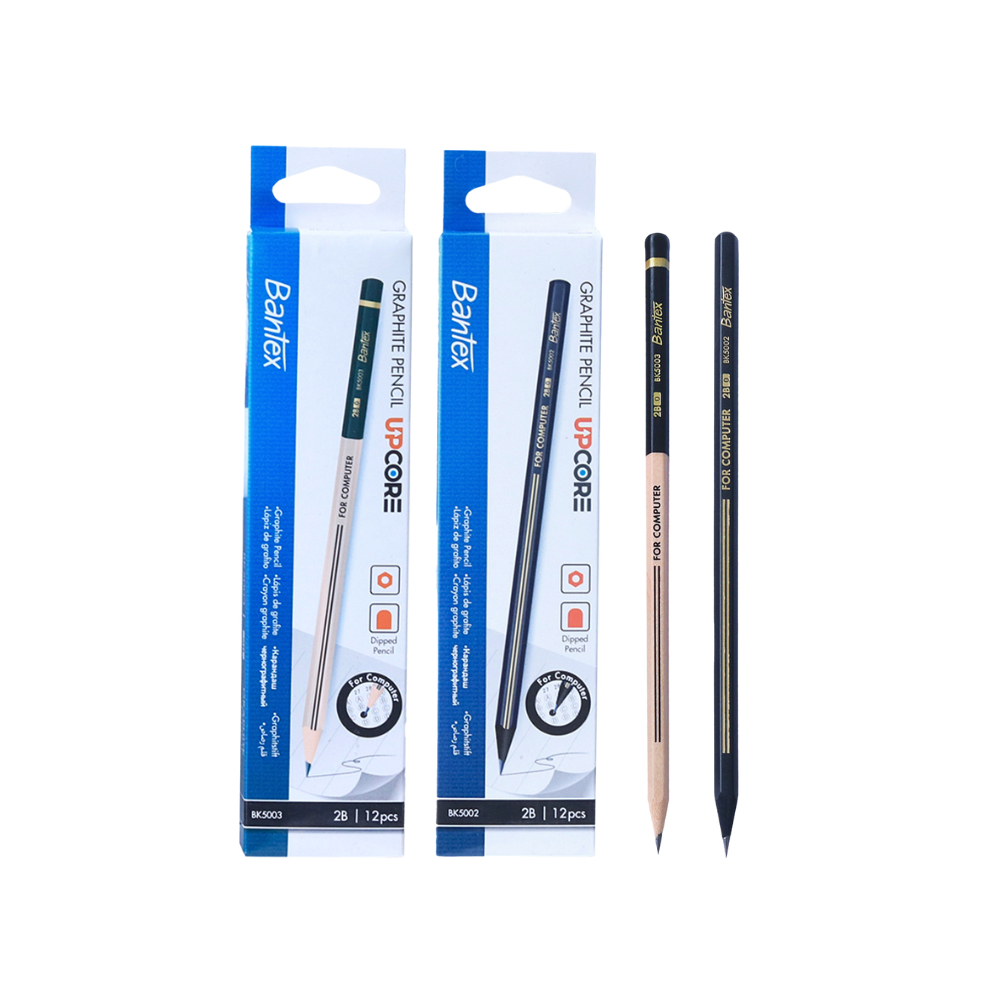 [แถมฟรียางลบ] Bantex ดินสอ 2B แพ็ค 12 ด้าม ดินสอไม้ ไส้ดำ ดินสอกราไฟต์ Pencils