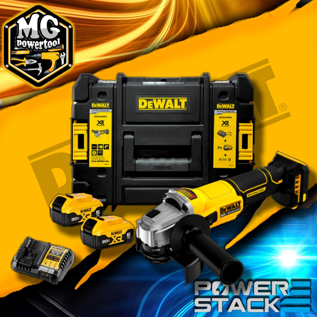 DEWALT รุ่น DCG407P2T-B1 ชุดเซทเครื่องเจียร์ไร้สาย 4 นิ้ว 20V สวิทซ์แบบสไลด์ (Slide swtich) พร้อมแบต