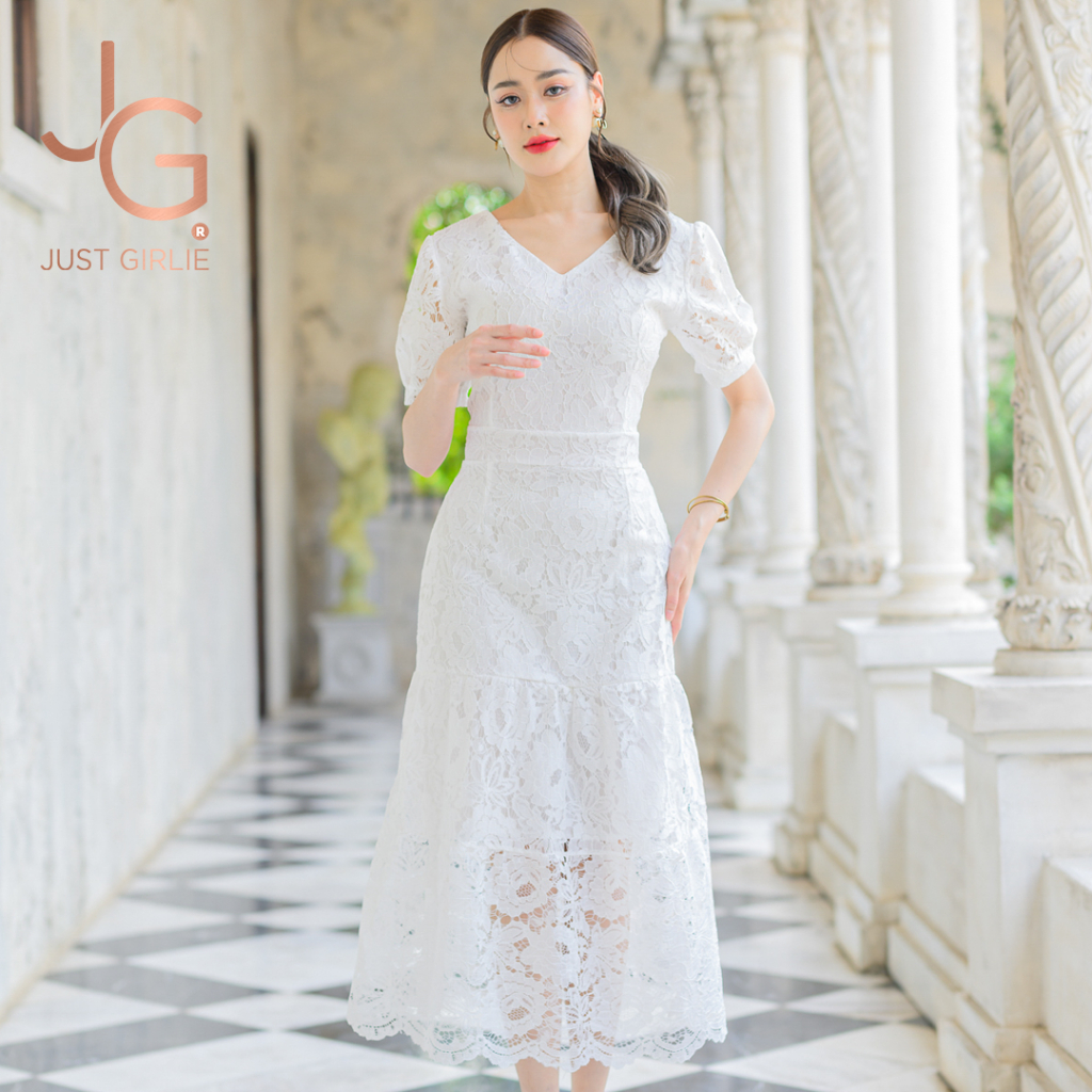 🔥Princess Dress ชุดเดรสลูกไม้ยาว ดีไซน์คอวี ทรงสวย เรียบหรู ชุดใส่ออกงาน ใส่ทำบุญ เสื้อผ้าแฟชั่น ราค