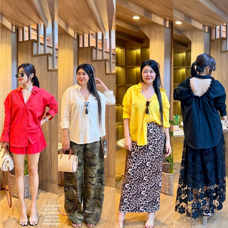 6-598TS เชิ้ตแขนยาวคล้องคอเว้าหลังระบาย📍📍 เสื้อเชิ้ตหลังเว้าต่อสายเชือกติดผูกน่ารัก ด้านหน้าเรียบสวย