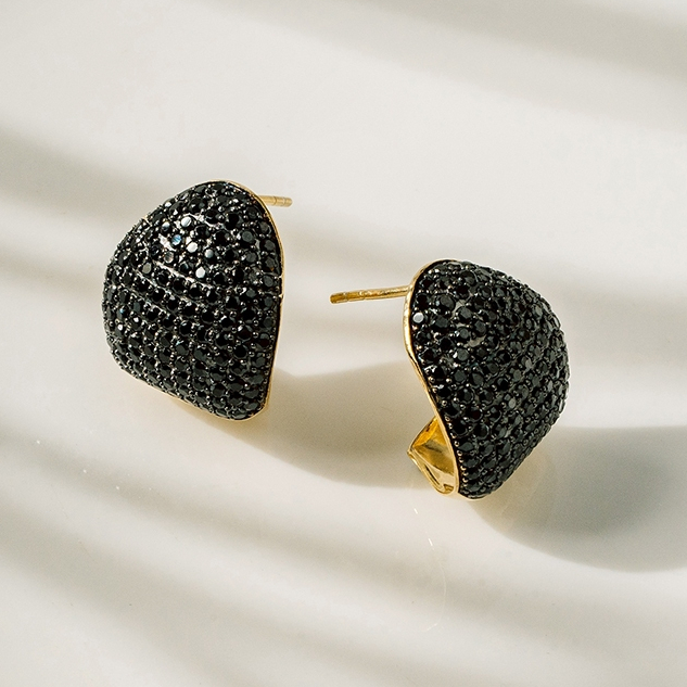 Ar-Kang Collection AKE3112 ต่างหูเงินแท้ 92.5% Black Cz เพขร Cz สีดำ