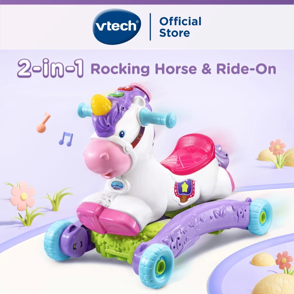 VTech ม้าชิงช้าสะบัด 2-in-1 ขี่ได้ ของเล่นเพลง แสง เรียนรู้ ยูนิคอร์น 80-192300 Unicorn horse