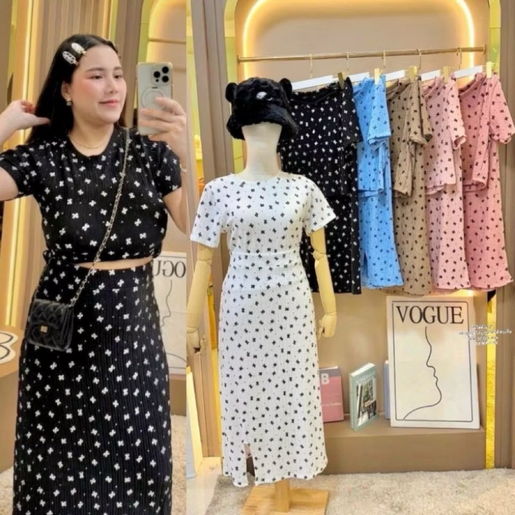 เซตโบว์เสื้อ+กระโปรงยาว