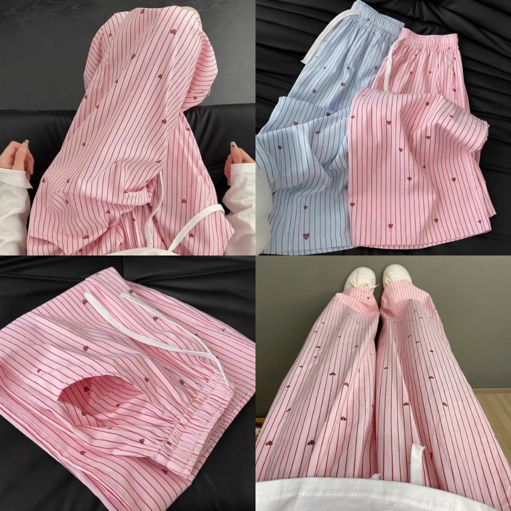 Blossom Closet💗กางเกงผู้หญิงลายทาง ทรงหัวใจ เอวสูง ทรงลำลอง หลวมๆ แมตช์ง่าย