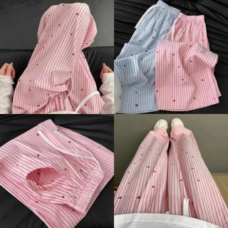 Blossom Closet💗กางเกงผู้หญิงลายทาง ทรงหัวใจ เอวสูง ทรงลำลอง หลวมๆ แมตช์ง่าย
