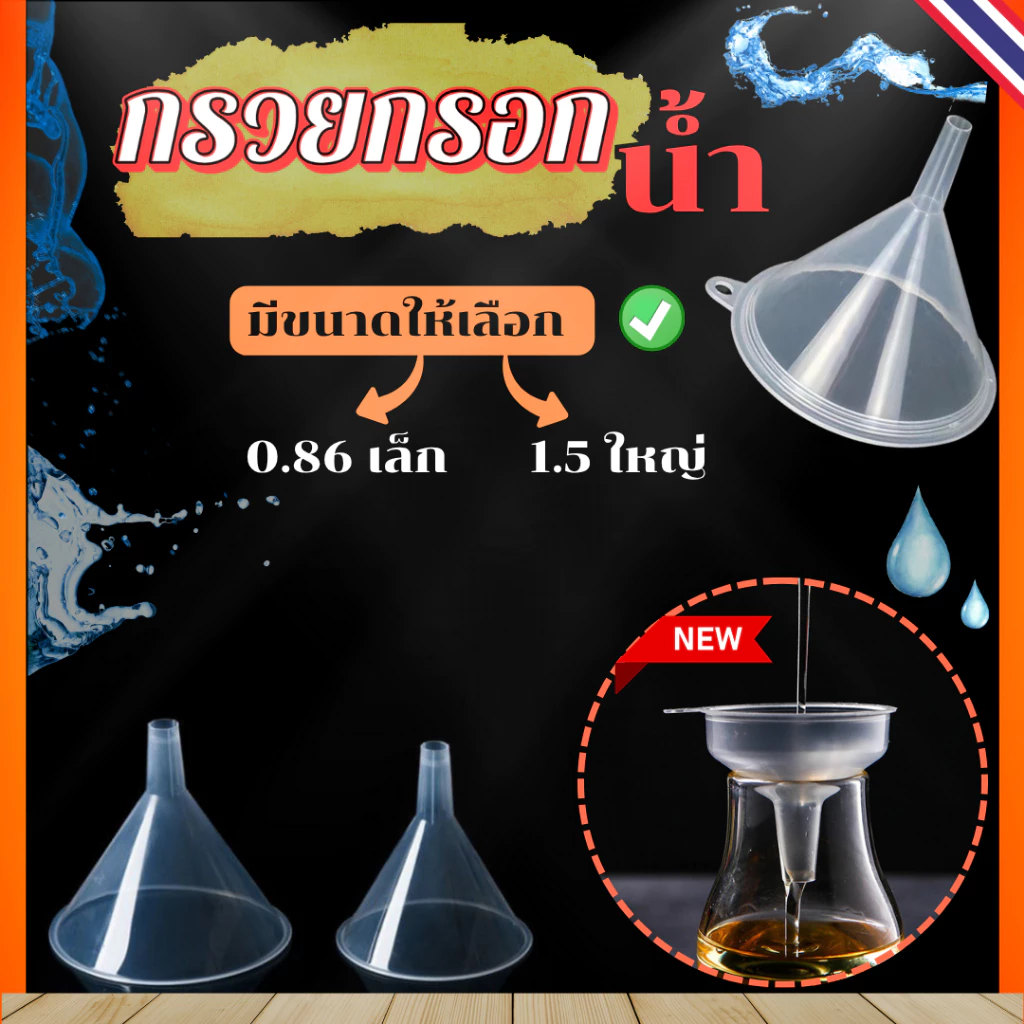 ส่งฟรี กรวยกรอกน้ำพลาสติก + ที่ีปิดฝาเกลียว สำหรับถุงฝาเกลียว สำหรับกรอกน้ำ ราคาถูก ส่งจากไทย