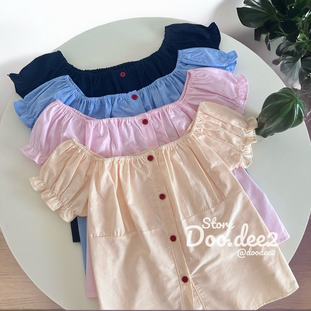♦️DOODEE2♦️เสื้อแขนตุ๊กตา กระดุมหน้าสีแดง น่ารักมาก