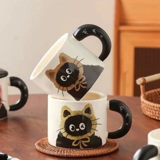 แก้วลายแมว มินิมอล แก้วของขวัญ แก้วสุดน่ารัก แก้วกาแฟ มีหูจับ แก้วคาเฟ่ แก้วมีฝาปิด แก้วสวยๆ แก้วใส่มัทฉะ ของขวัญวันเกิด